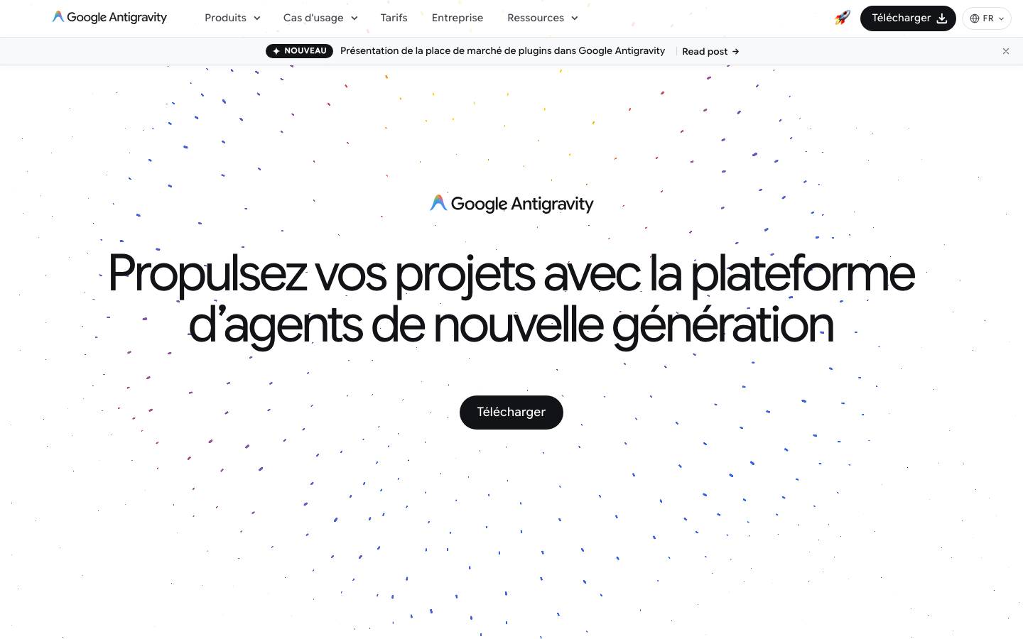 Page d'accueil de Antigravity