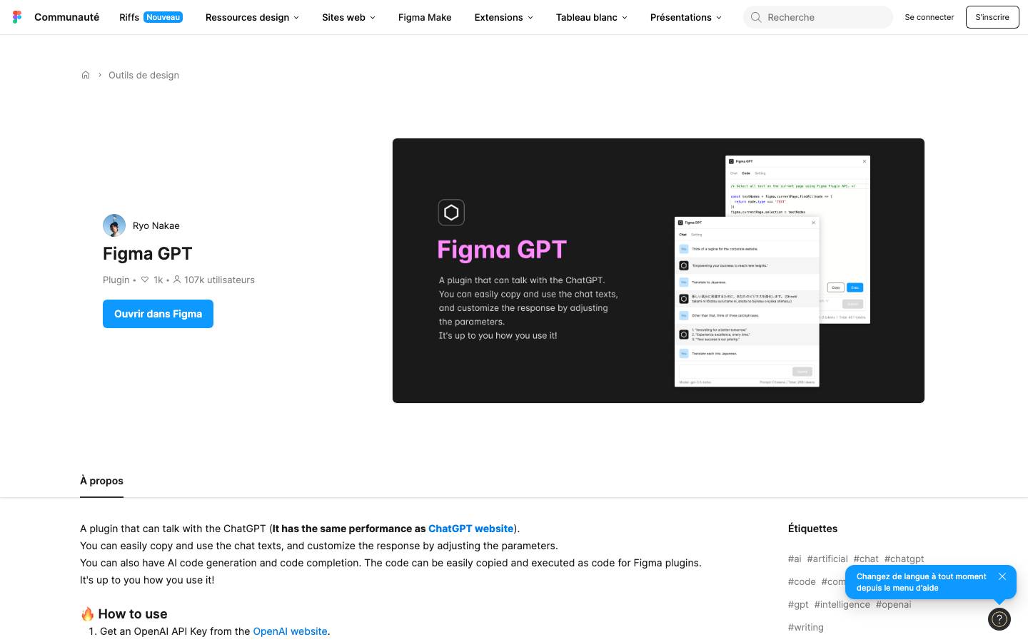 Page d'accueil de Figma GPT