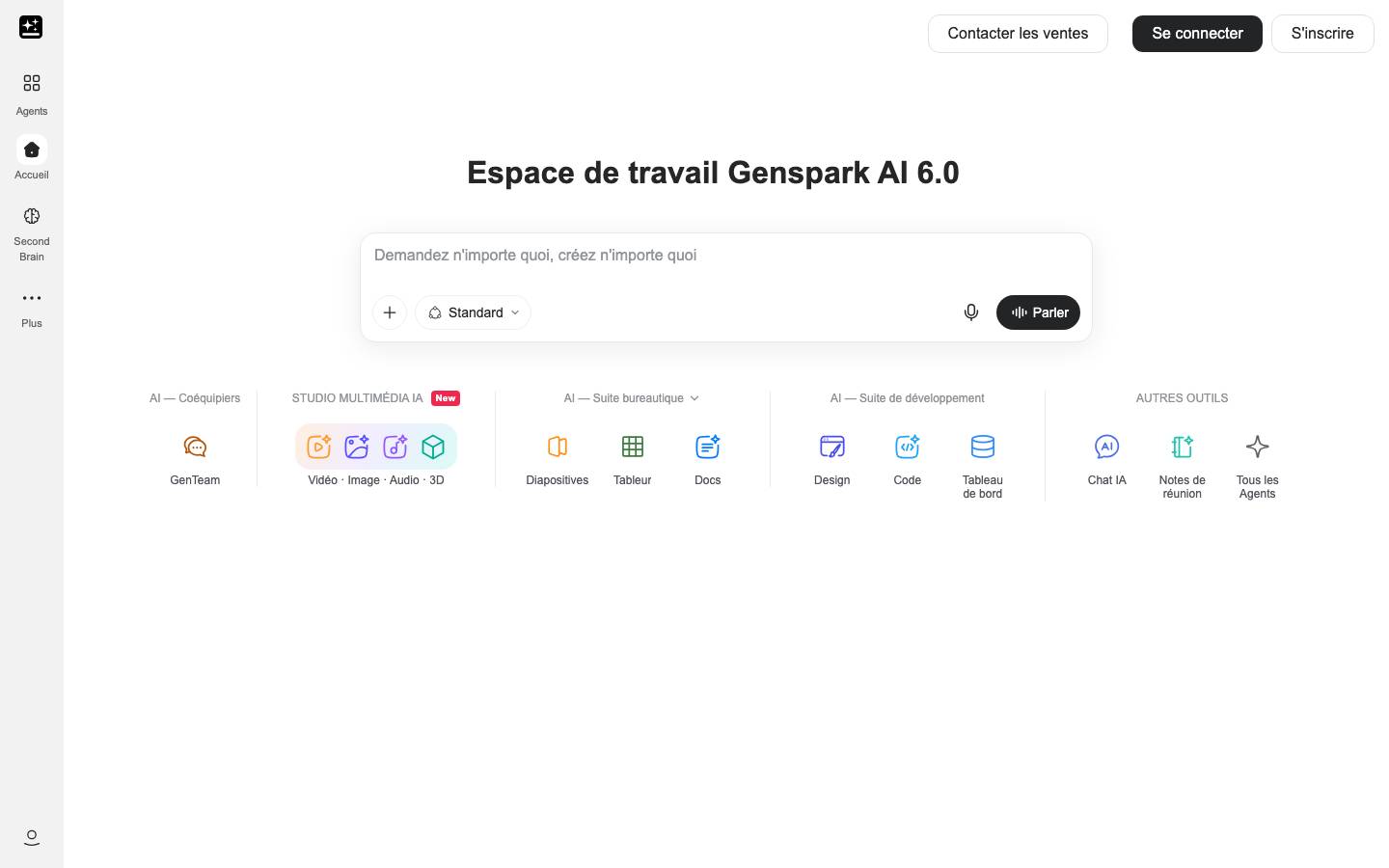 Page d'accueil de Genspark