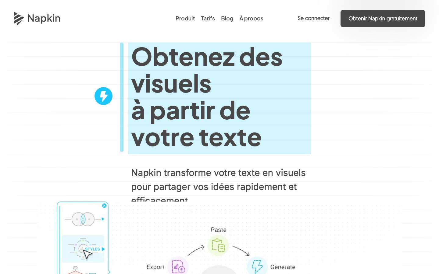 Page d'accueil de Napkin