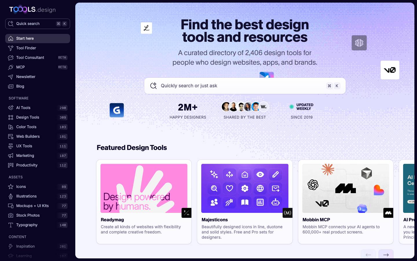 Page d'accueil de Toools Design