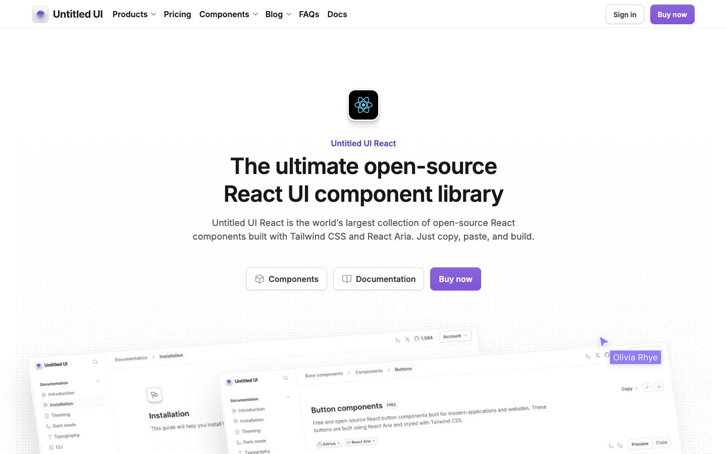 Page d'accueil de Untitled UI